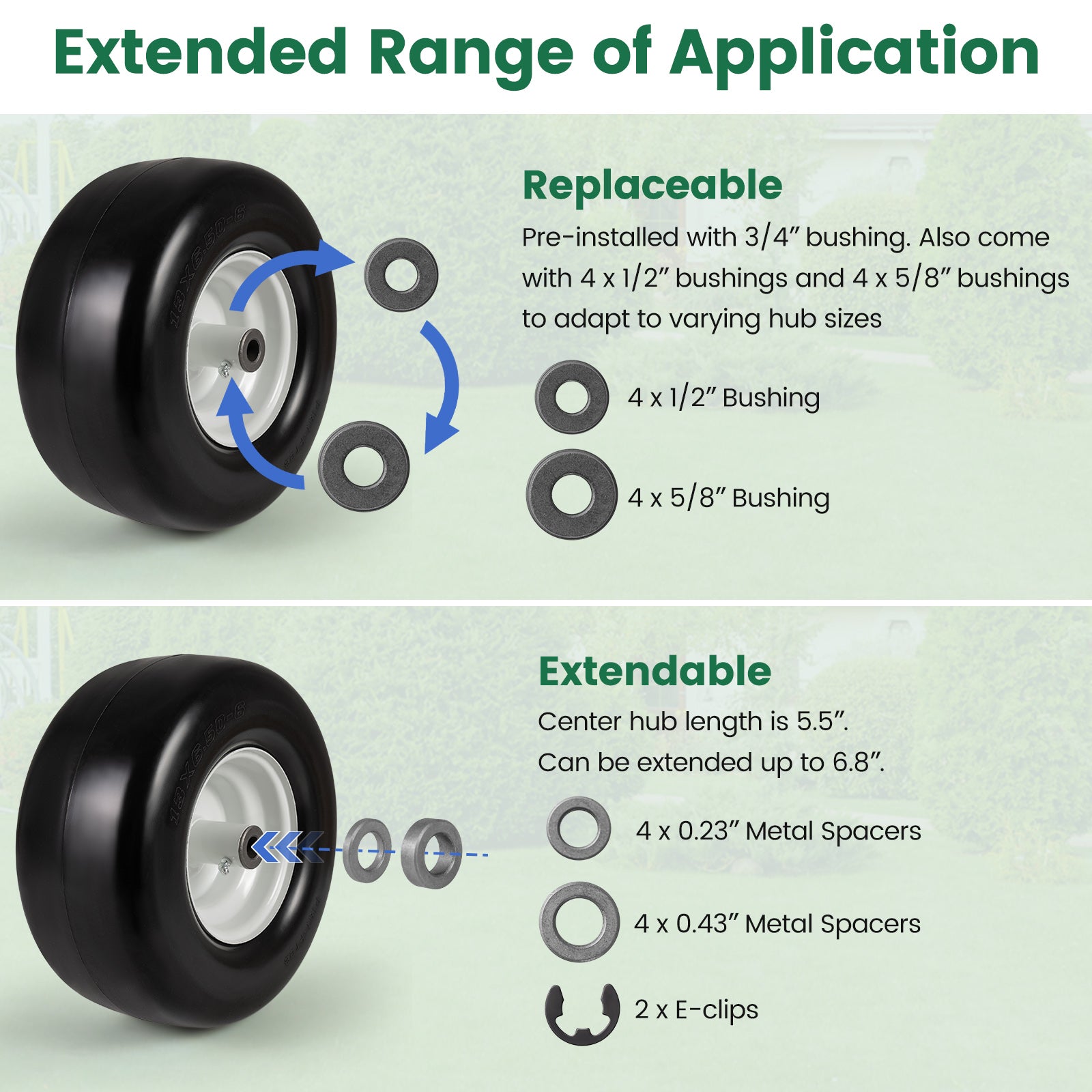 13 x 6.50-6 Flat Free Tires and Wheels 2 Pack Solid Rubber Tires, White Garden Tools at Gallery Canada