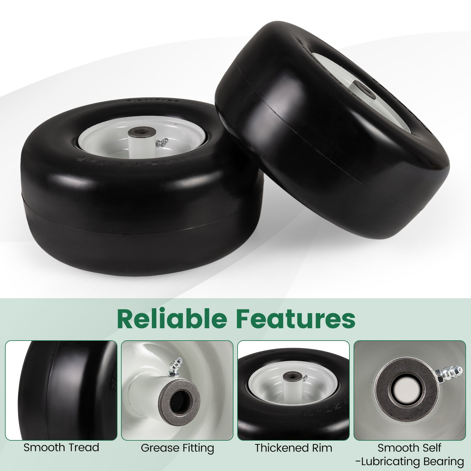 13 x 6.50-6 Flat Free Tires and Wheels 2 Pack Solid Rubber Tires, White Garden Tools at Gallery Canada