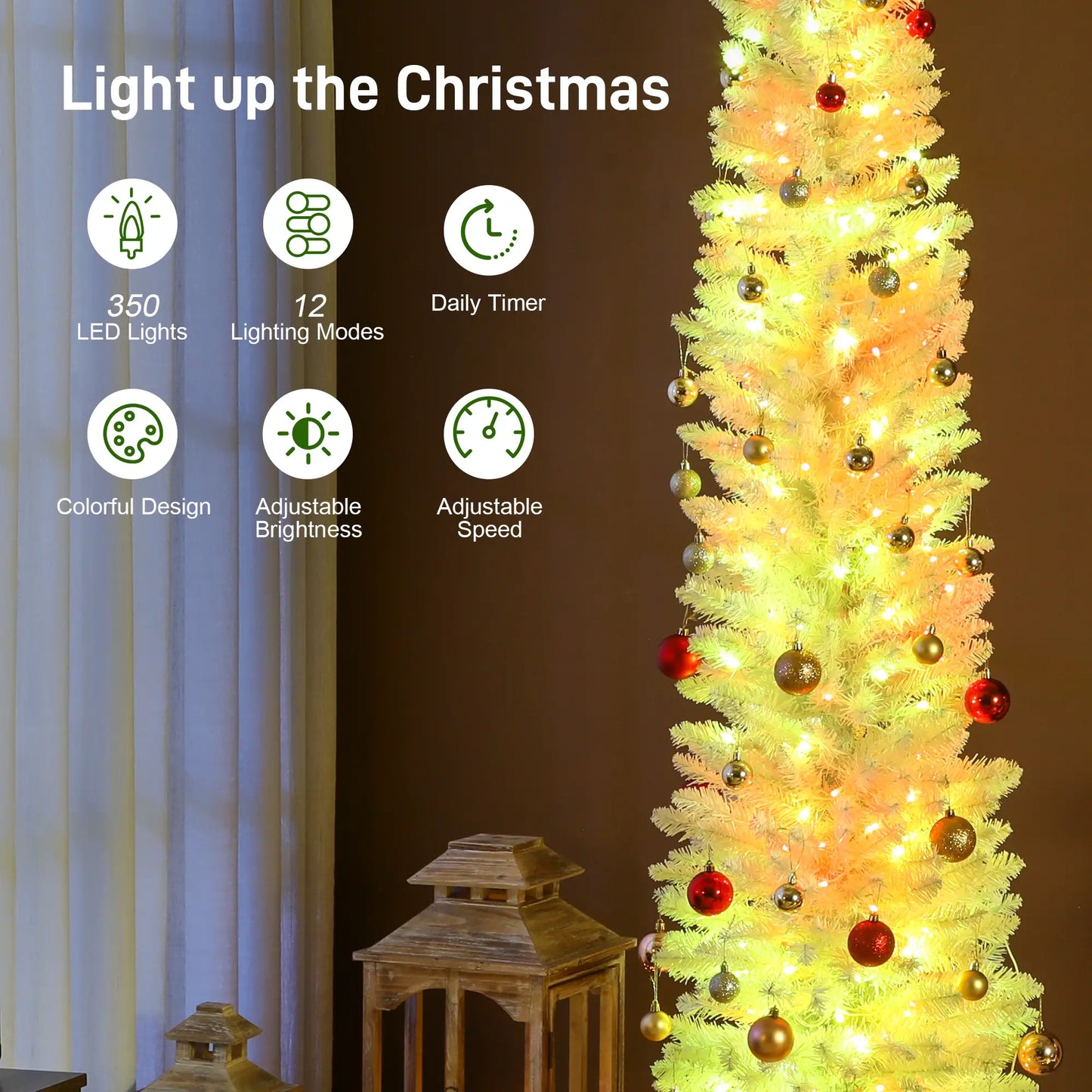 9ft Christmas Tree, Colorful DIY Synchronized LEDs, Hinged Pencil, White, White Pencil Christmas Trees at Gallery Canada
