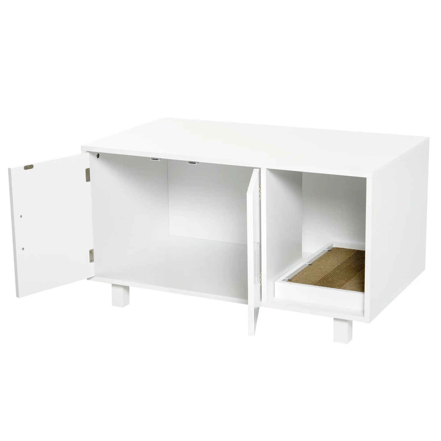 Cat Litter Box Enclosure, Hidden Furniture, End Table with Scratching Pad, White Cat Litter Box Enclosures at Gallery Canada