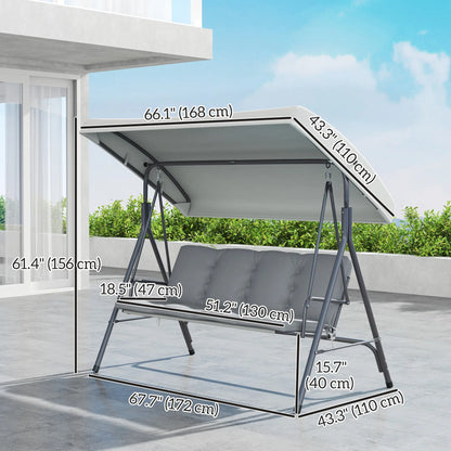 3-Seat Patio Swing Chair, Outdoor Porch Glider, Adjustable Canopy, Light Grey Patio Swings with Stand at Gallery Canada