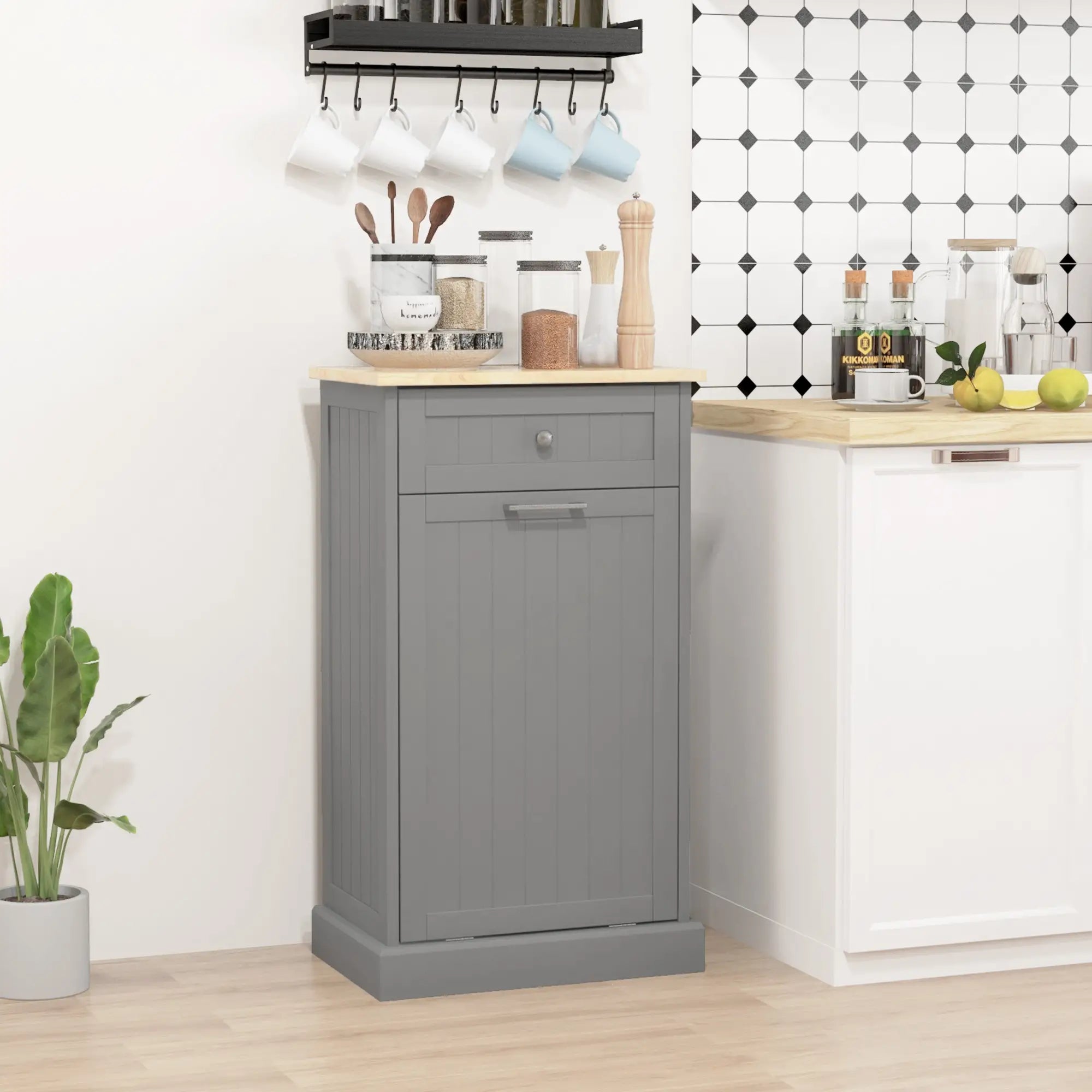 Kitchen Tilt Out Trash Bin Cabinet, Free Standing, Grey Storage Cabinets at Gallery Canada