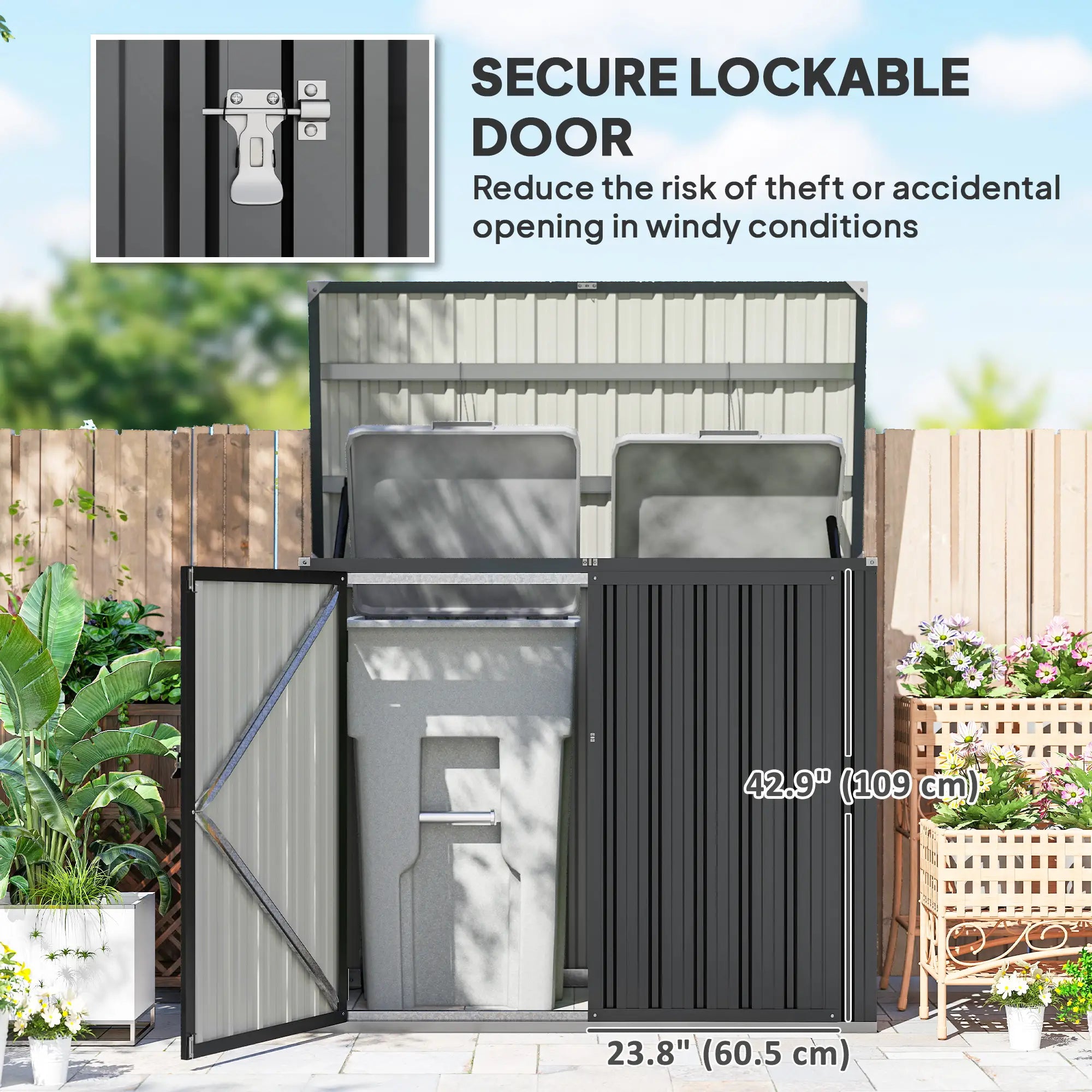 Lockable Galvanized Steel Garbage Bin Shed, Outdoor Storage, Lift-Up Lid Sheds at Gallery Canada