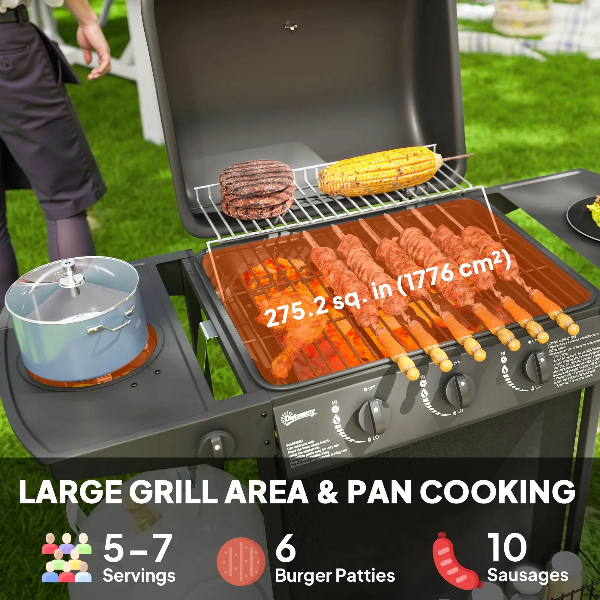3+1 Burner Propane Gas BBQ Grill, Portable With Side Burner, Thermometer, Black Propane Gas Grills at Gallery Canada