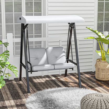 2-Seater Outdoor Porch Swing, Adjustable Canopy, Grey Patio Swings with Stand at Gallery Canada