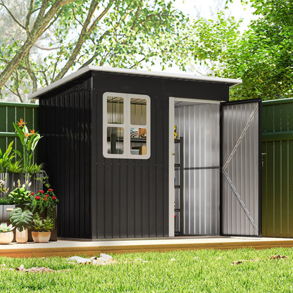 7' x 4' Galvanised Steel Outdoor Storage Shed, Window, Lockable Door, Dark Grey Sheds at Gallery Canada