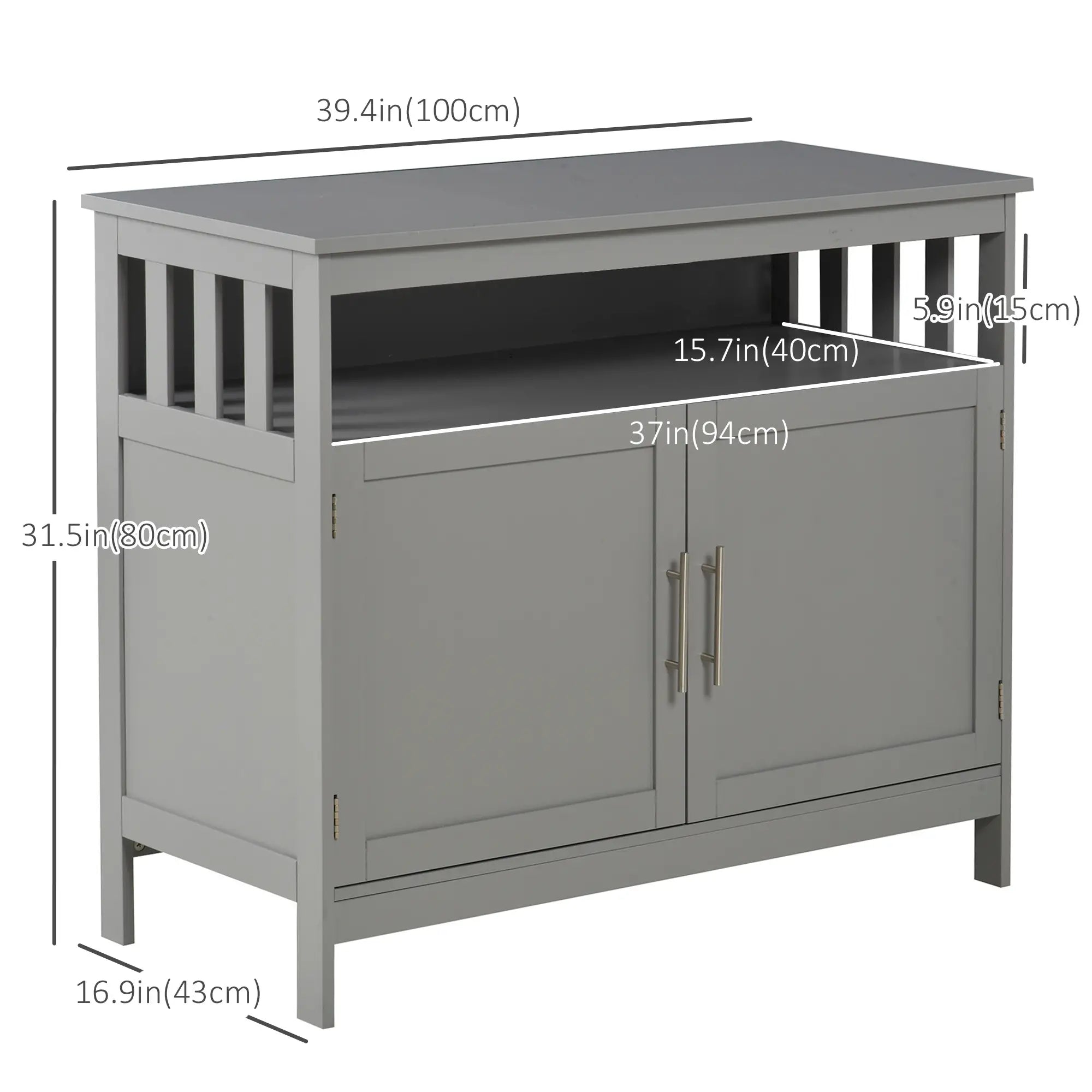 Kitchen Sideboard, Wooden Storage Cabinet, 2-Level, Grey Bar Cabinets at Gallery Canada
