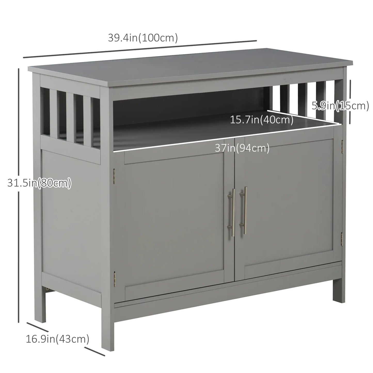 Kitchen Sideboard, Wooden Storage Cabinet, 2-Level, Grey Bar Cabinets at Gallery Canada