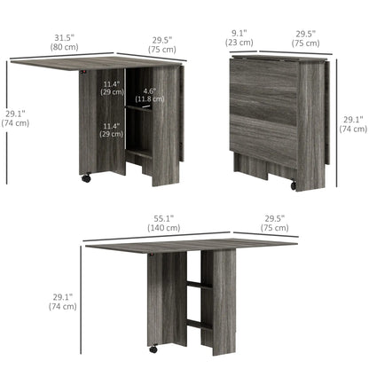 Extendable Dining Table, Collapsible w/ Shelves, Grey Wood Grain, Grey Dining Tables at Gallery Canada