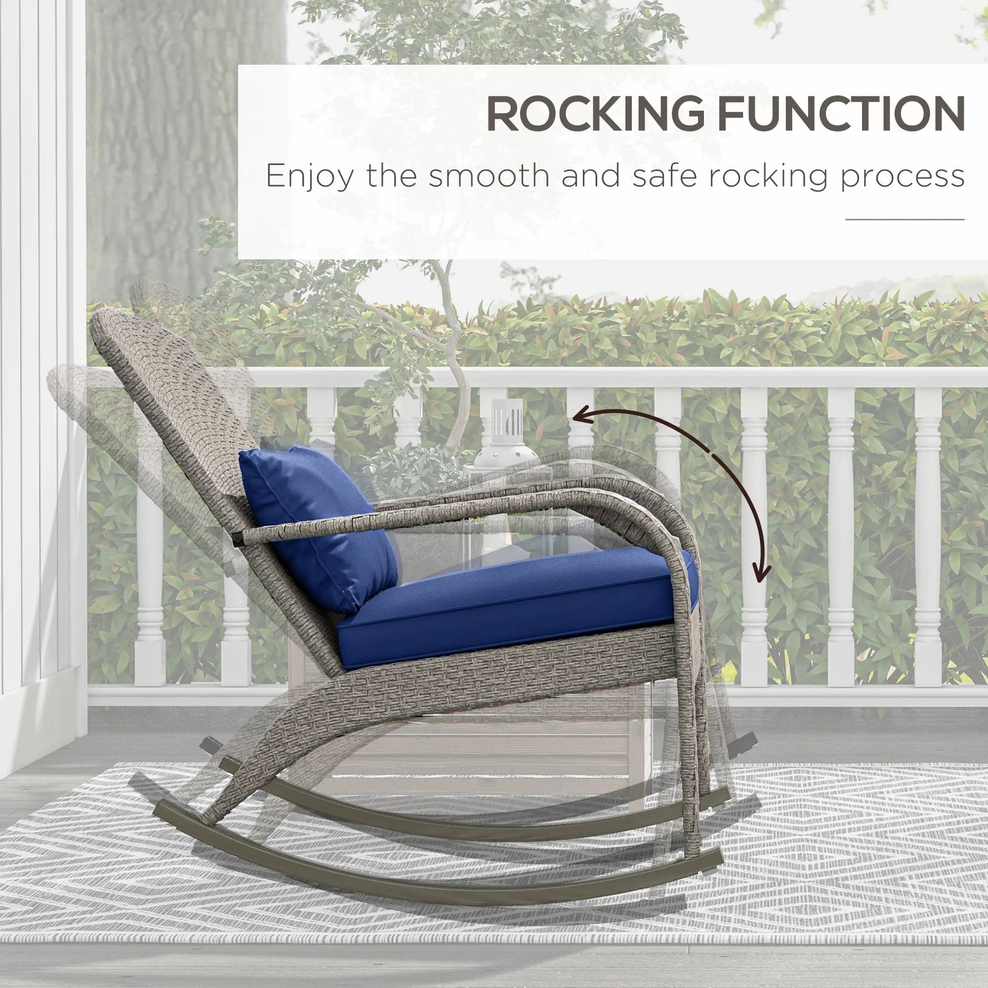 Outdoor Wicker Rocking Chair With Cushion, Dark Blue Patio Chairs at Gallery Canada