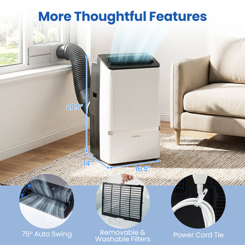 14000 BTU WiFi Portable Air Conditioner, Dehumidifier, 24H Timer, Black