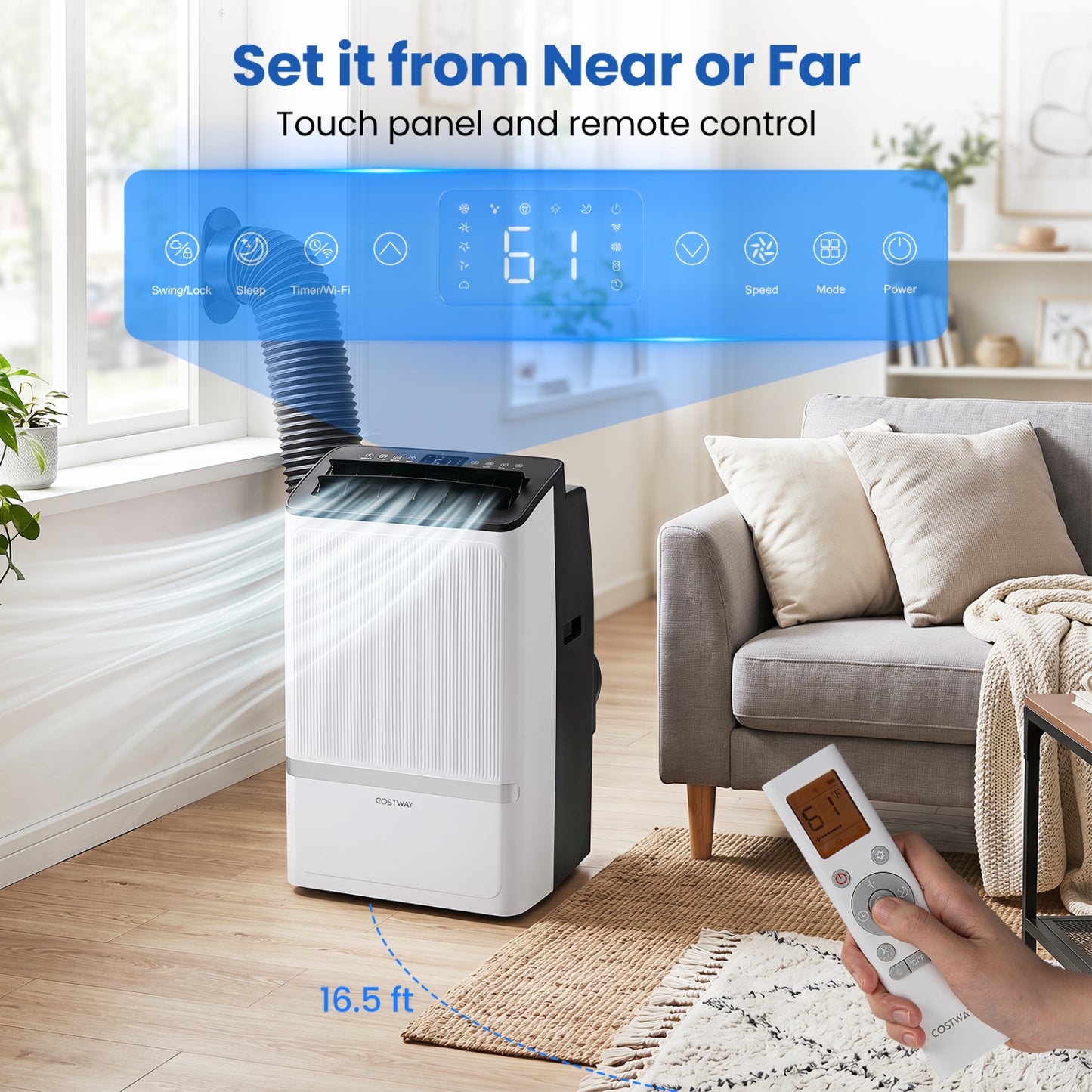 14000 BTU WiFi Portable Air Conditioner, Dehumidifier, 24H Timer, Black
