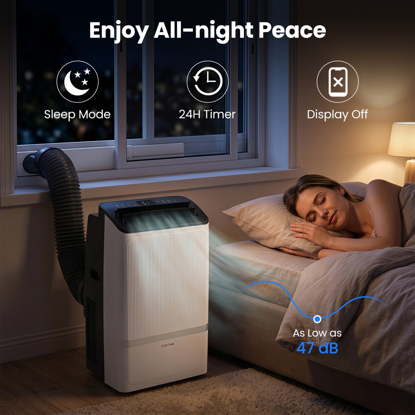 14000 BTU WiFi Portable Air Conditioner, Dehumidifier, 24H Timer, Black