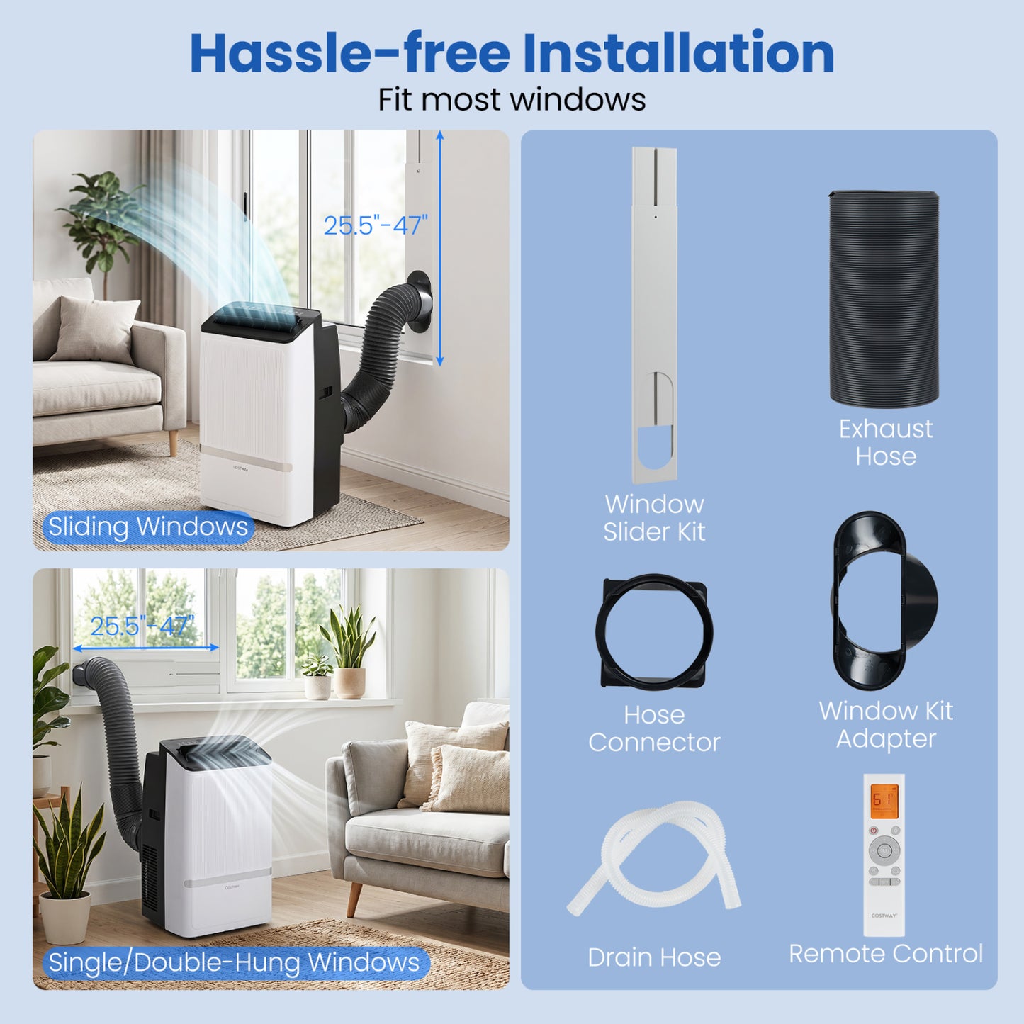 14000 BTU WiFi Portable Air Conditioner, Dehumidifier, 24H Timer, Black