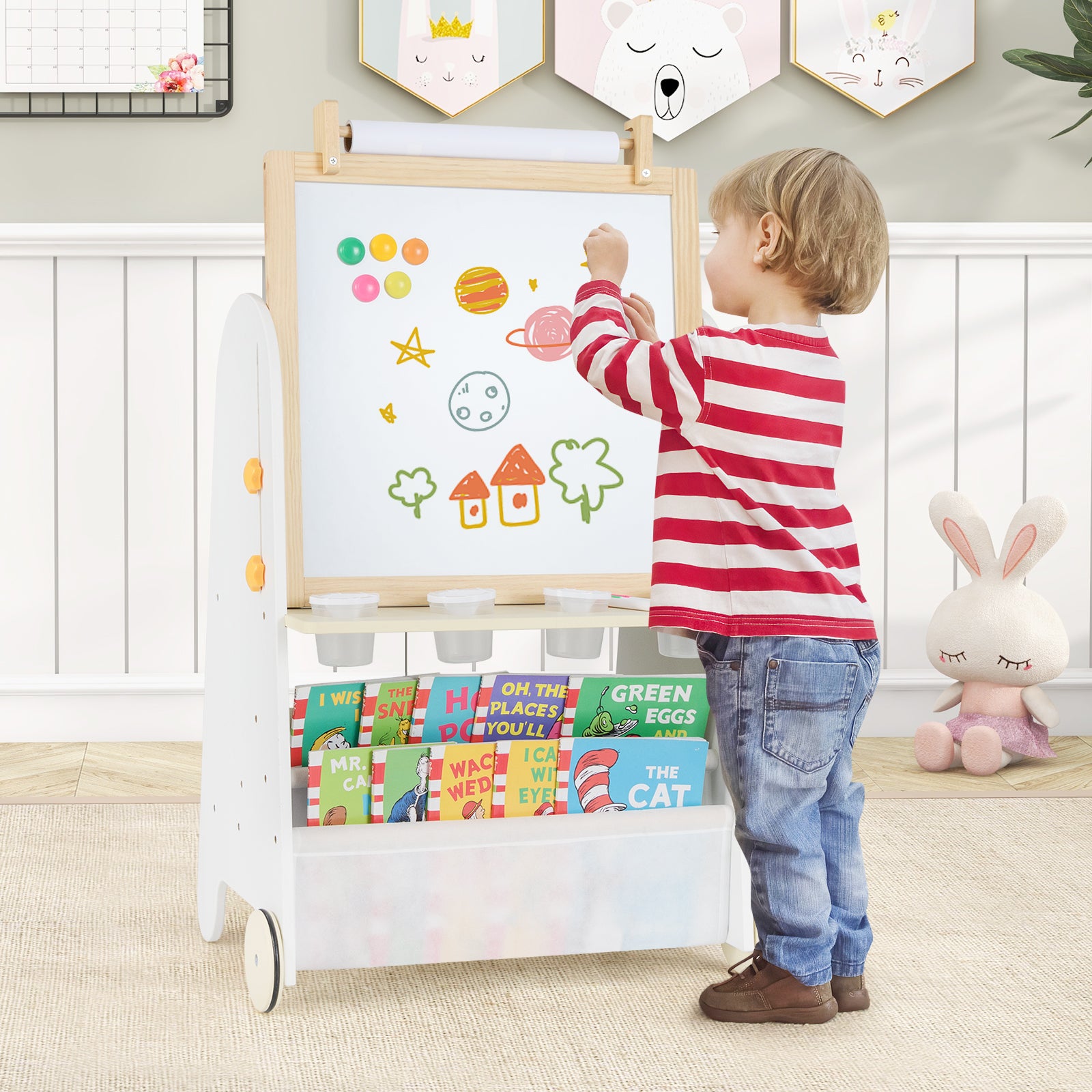 4-in-1 Toddler Activity Table Set with Magnetic Whiteboard and Chalk Board, Natural Art Easels at Gallery Canada