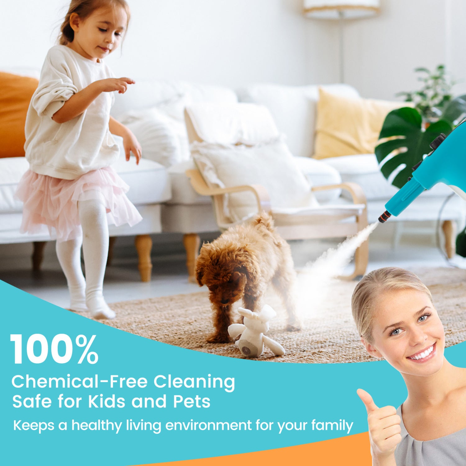 1400W Handheld Steam Cleaner, 14-Piece Accessory Kit, Child Lock, Blue Vacuums & Cleaners at Gallery Canada