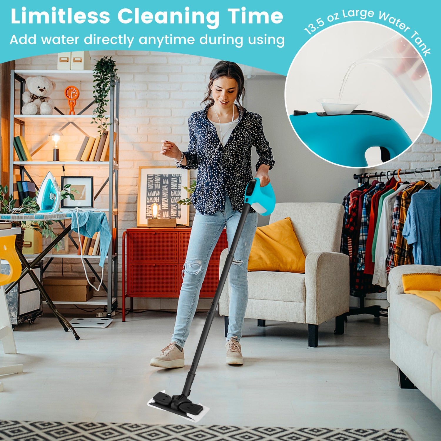 1400W Handheld Steam Cleaner, 14-Piece Accessory Kit, Child Lock, Blue Vacuums & Cleaners at Gallery Canada