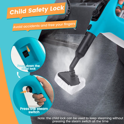 1400W Handheld Steam Cleaner, 14-Piece Accessory Kit, Child Lock, Blue Vacuums & Cleaners at Gallery Canada
