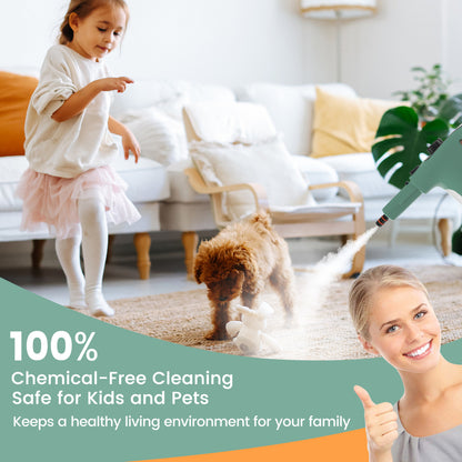 1400W Handheld Steam Cleaner, 14-Piece Accessory Kit, Child Lock, Green Vacuums & Cleaners at Gallery Canada