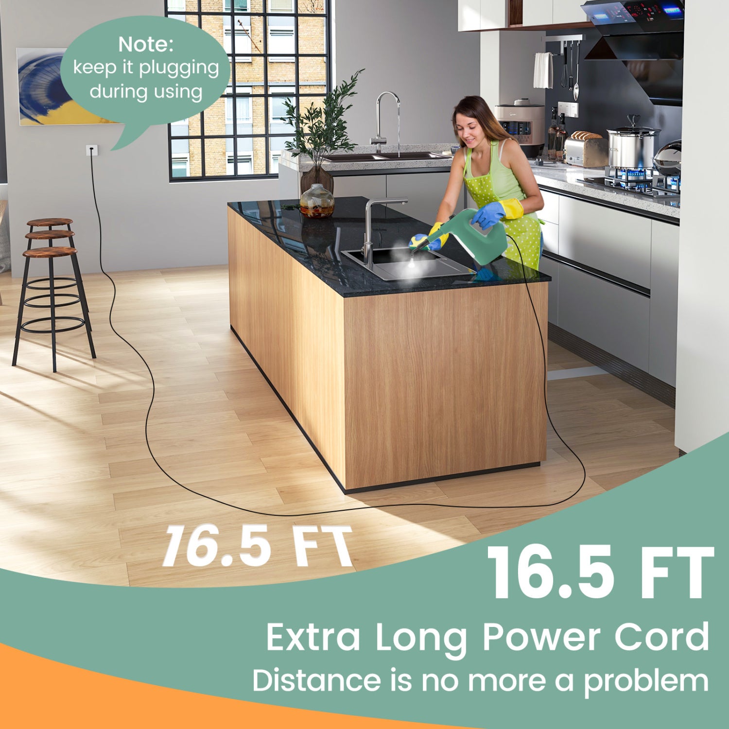 1400W Handheld Steam Cleaner, 14-Piece Accessory Kit, Child Lock, Green Vacuums & Cleaners at Gallery Canada