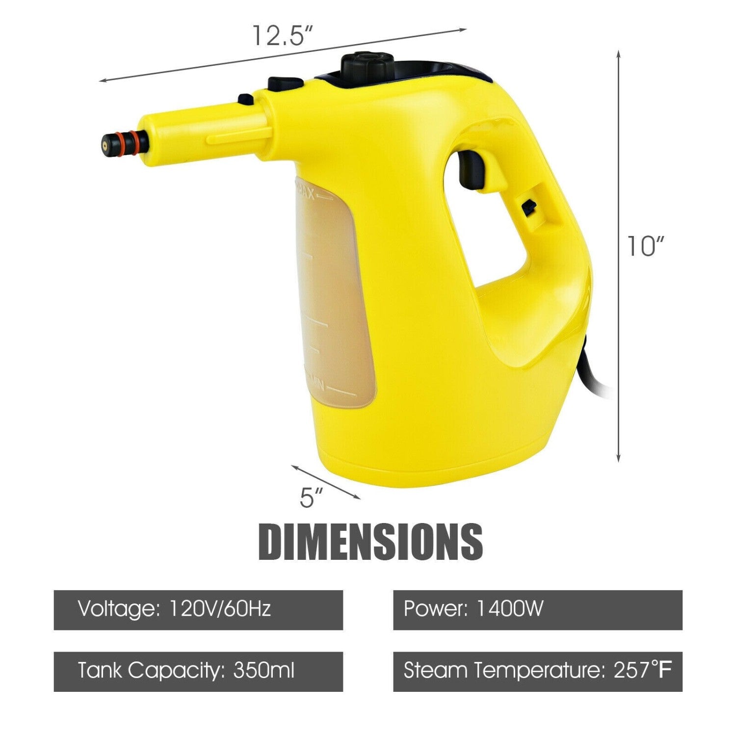 1400W Handheld Steam Cleaner with 14-Piece Accessory Kit and Child Lock, Yellow Vacuums & Cleaners at Gallery Canada
