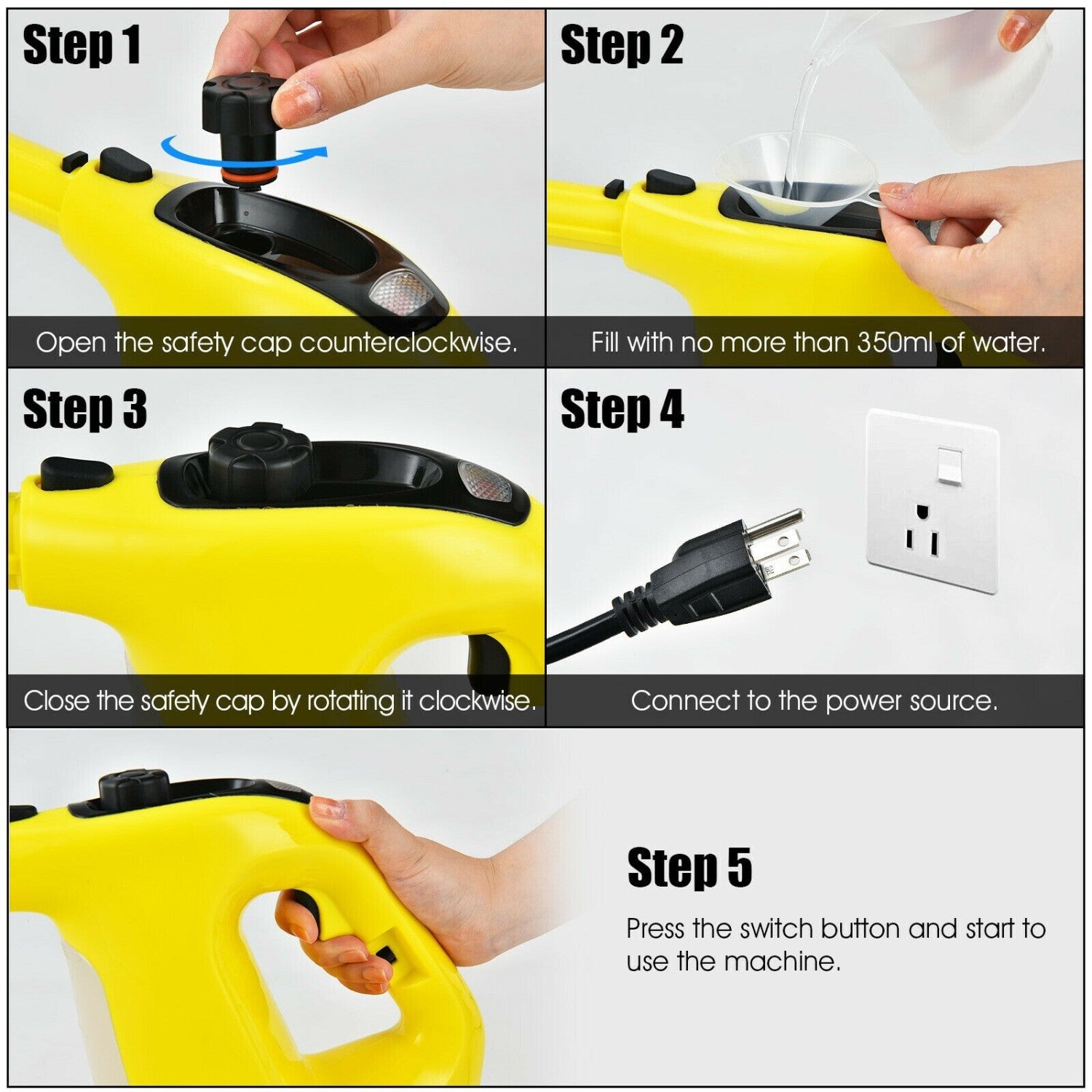 1400W Handheld Steam Cleaner with 14-Piece Accessory Kit and Child Lock, Yellow Vacuums & Cleaners at Gallery Canada