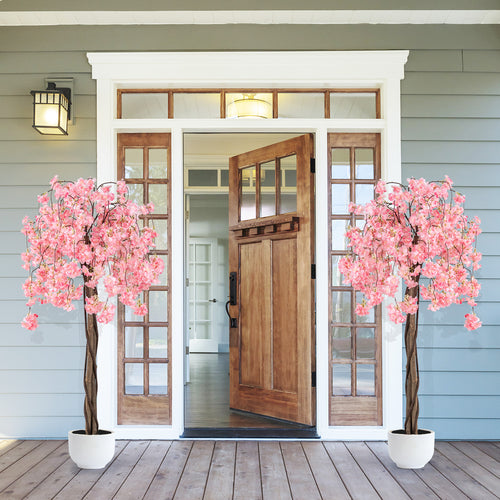 5.5 FT Tall Artificial Cherry Blossom Tree with Pink/White Flowers 2 Pack, Pink