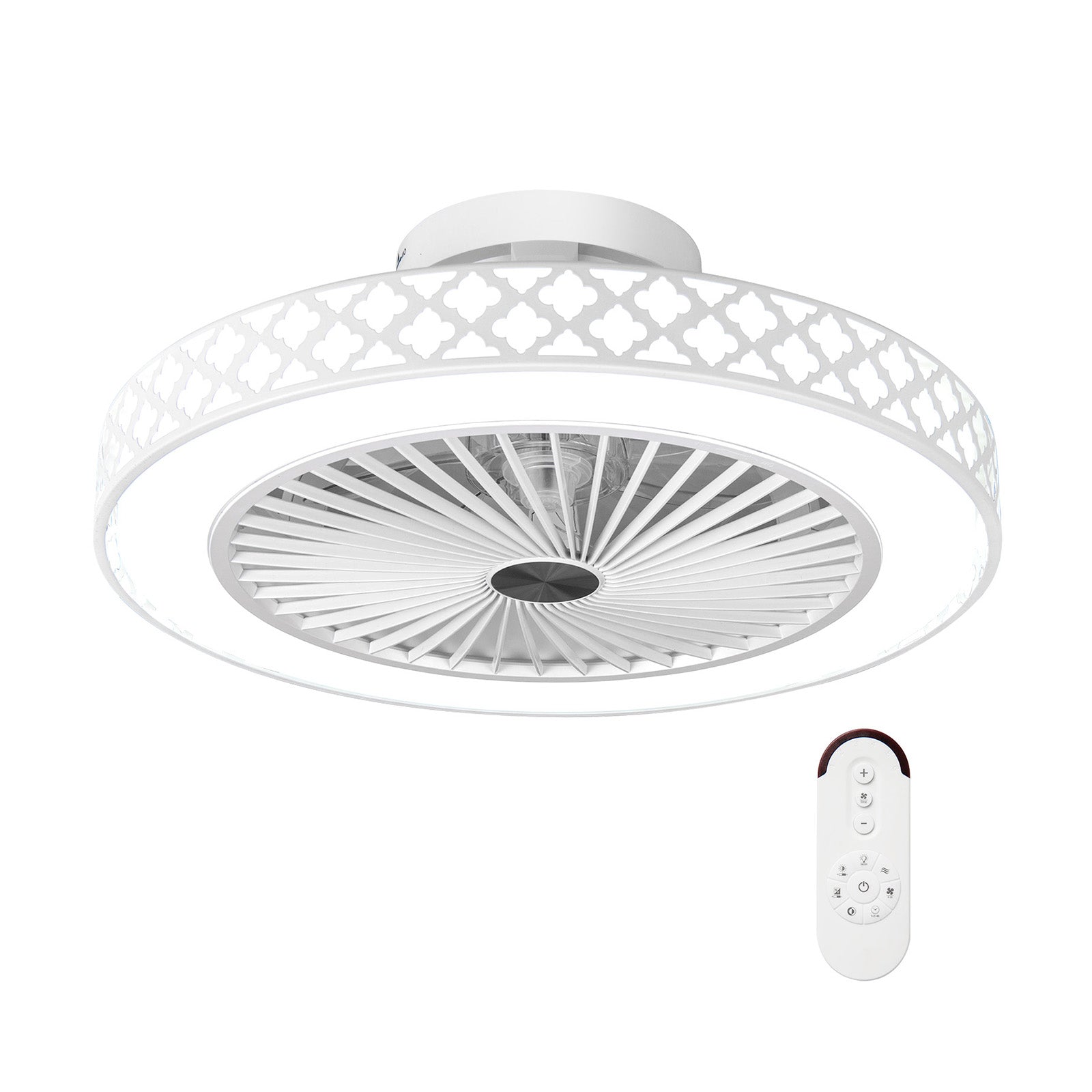 19 Inch Low Profile Flush Mount Ceiling Fan With Light, White Ceiling Fans White at Gallery Canada