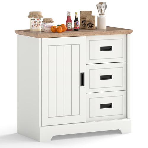 Farmhouse Sideboard Buffet Cabinet Kitchen Pantry with Sliding Doors, White