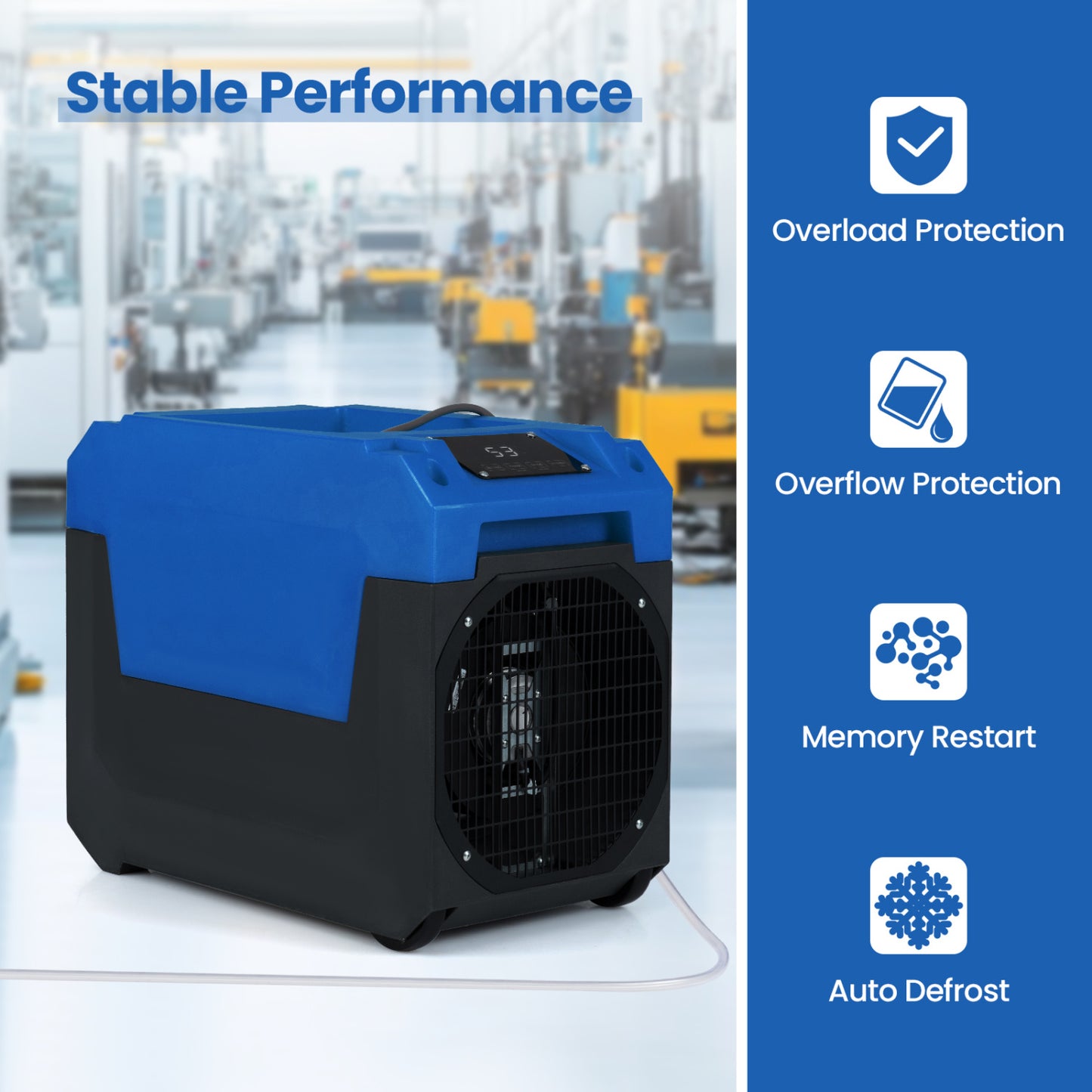 140 Pints Commercial Dehumidifier with Pump and Drain Hose, Blue Dehumidifiers at Gallery Canada