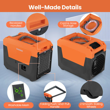 140 Pints Commercial Dehumidifier with Pump and Drain Hose, Orange Dehumidifiers at Gallery Canada