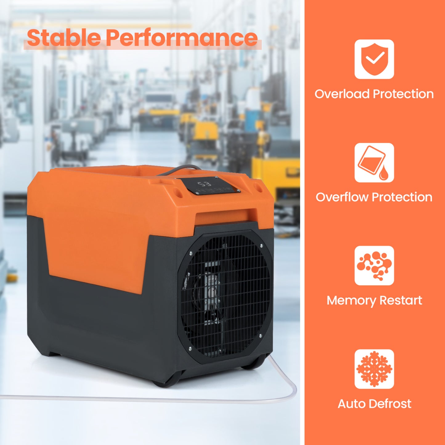 140 Pints Commercial Dehumidifier with Pump and Drain Hose, Orange Dehumidifiers at Gallery Canada