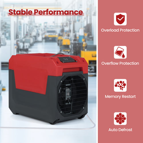 140 Pints Commercial Dehumidifier With Pump, Drain Hose, Red