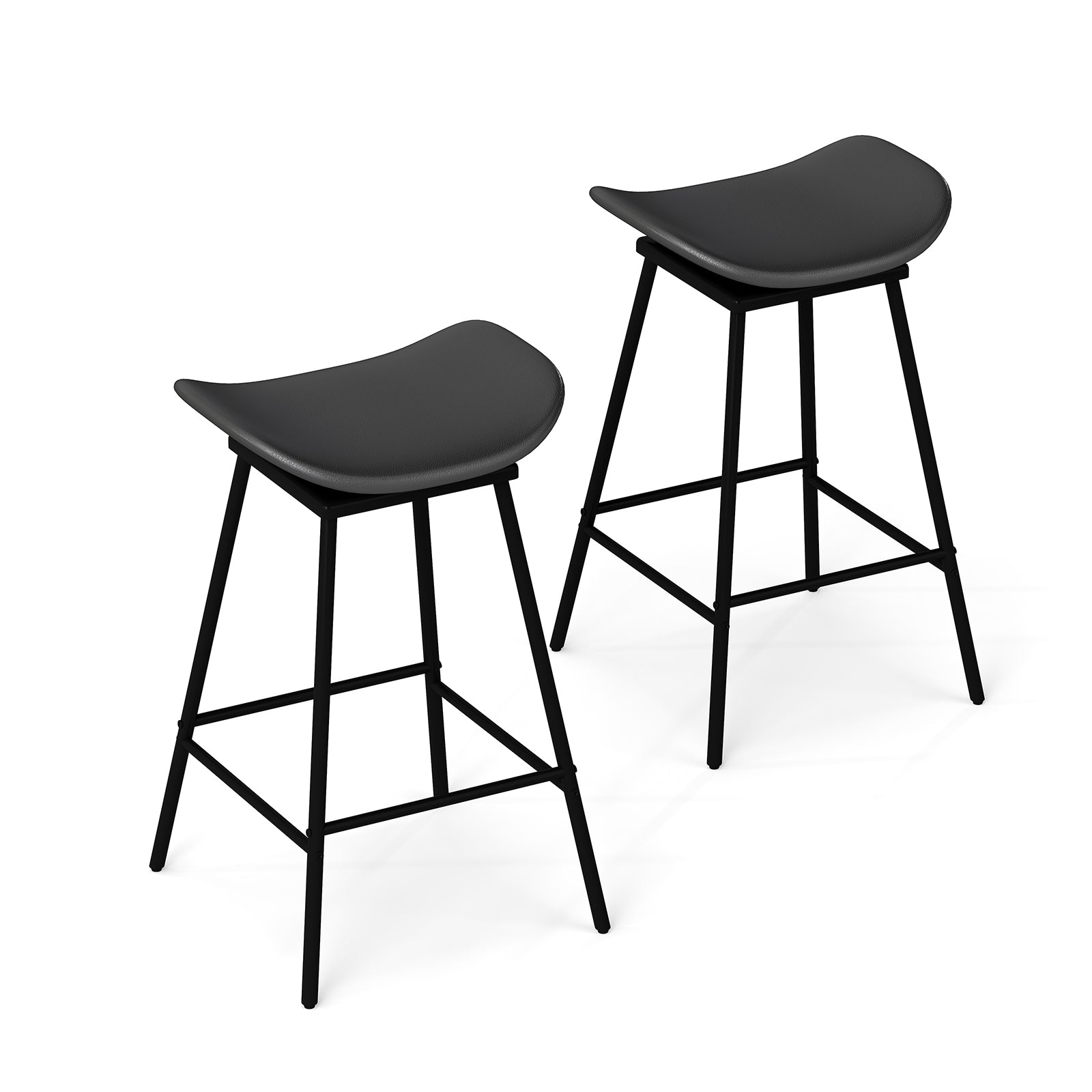Set of 2 Swivel Barstools Faux Leather Upholstered Backless with Footrest, Black Bar Stools Black at Gallery Canada
