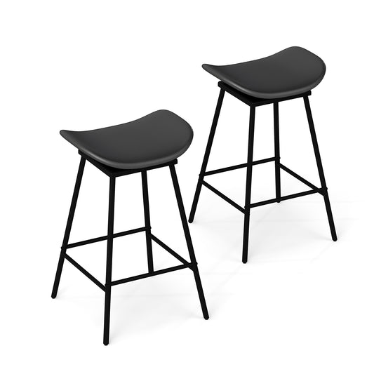 Set of 2 Swivel Barstools Faux Leather Upholstered Backless with Footrest, Black Bar Stools Black at Gallery Canada