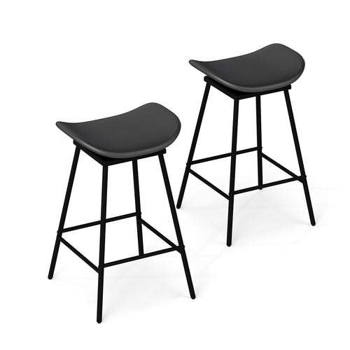 2 Swivel Barstools, Faux Leather, Backless With Footrest, Black