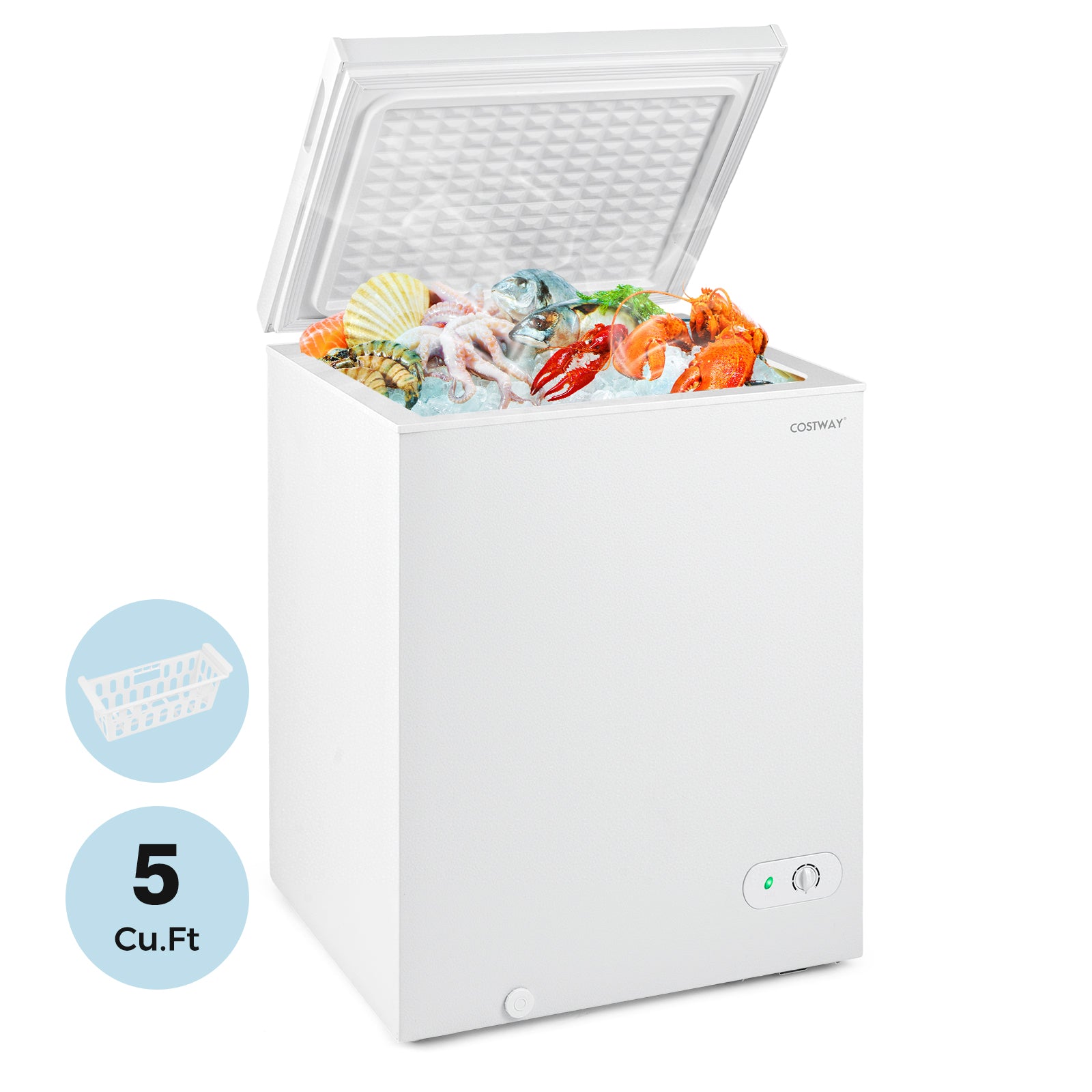141 L/5 Cu.Ft Compact Chest Freezer with 7-Gear Adjustable Temperature, White Freezers at Gallery Canada