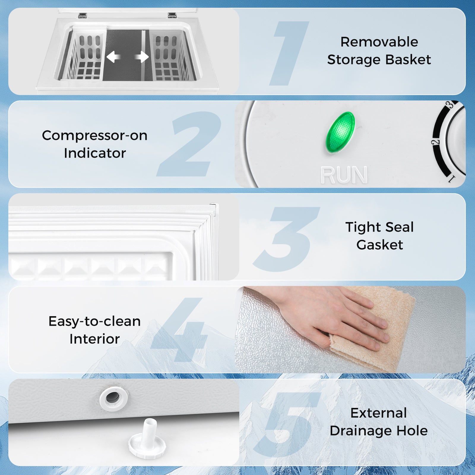 141 L/5 Cu.Ft Compact Chest Freezer with 7-Gear Adjustable Temperature, White Freezers at Gallery Canada