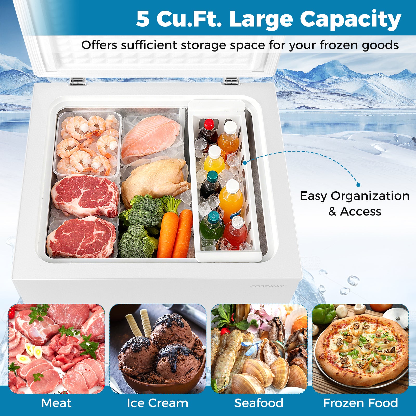 141 L/5 Cu.Ft Compact Chest Freezer with 7-Gear Adjustable Temperature, White Freezers at Gallery Canada