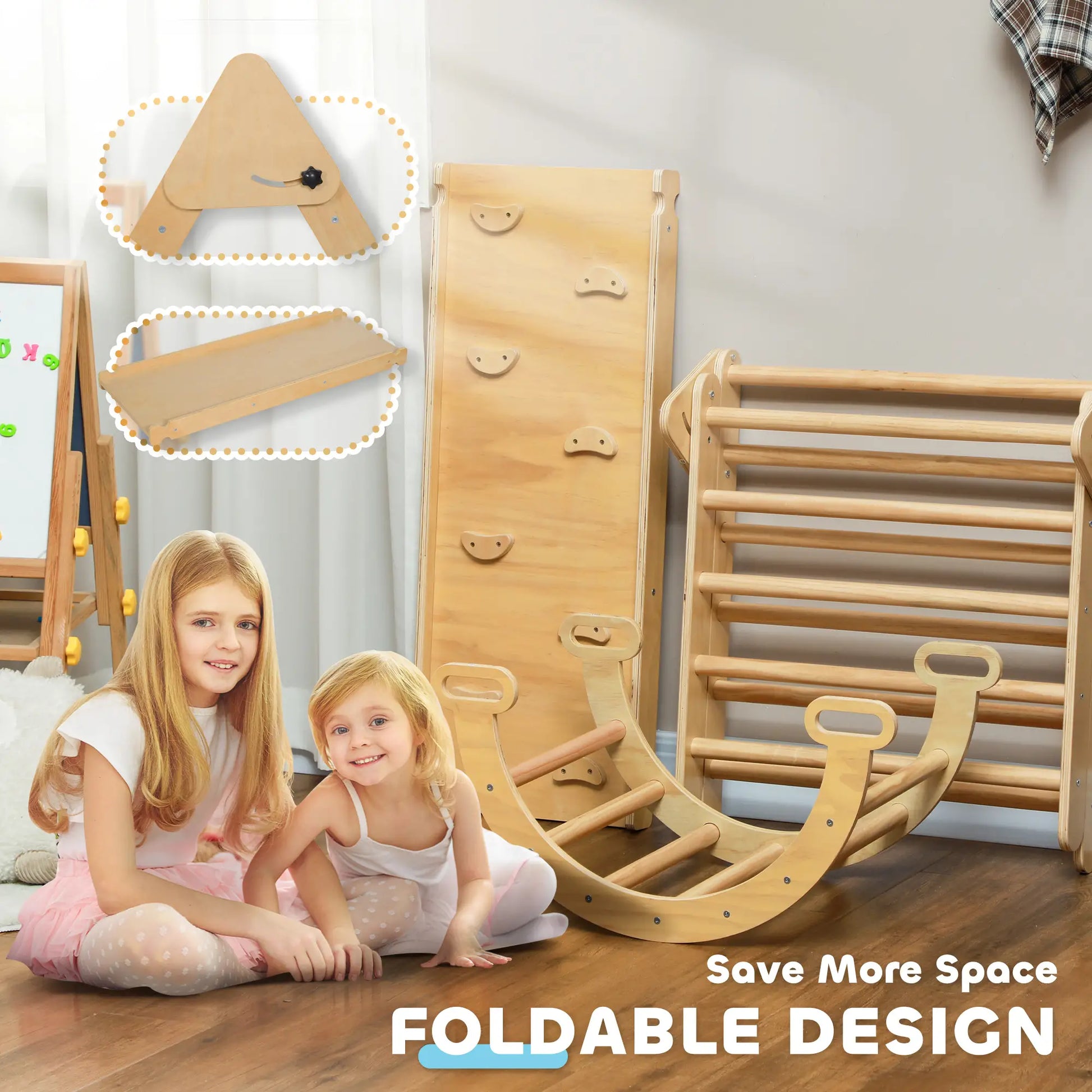 5 in 1 Pikler Triangle Set, Ladder, Ramp, Arch, 18-48 Months, Nature Wood Baby Gym & Playmats at Gallery Canada