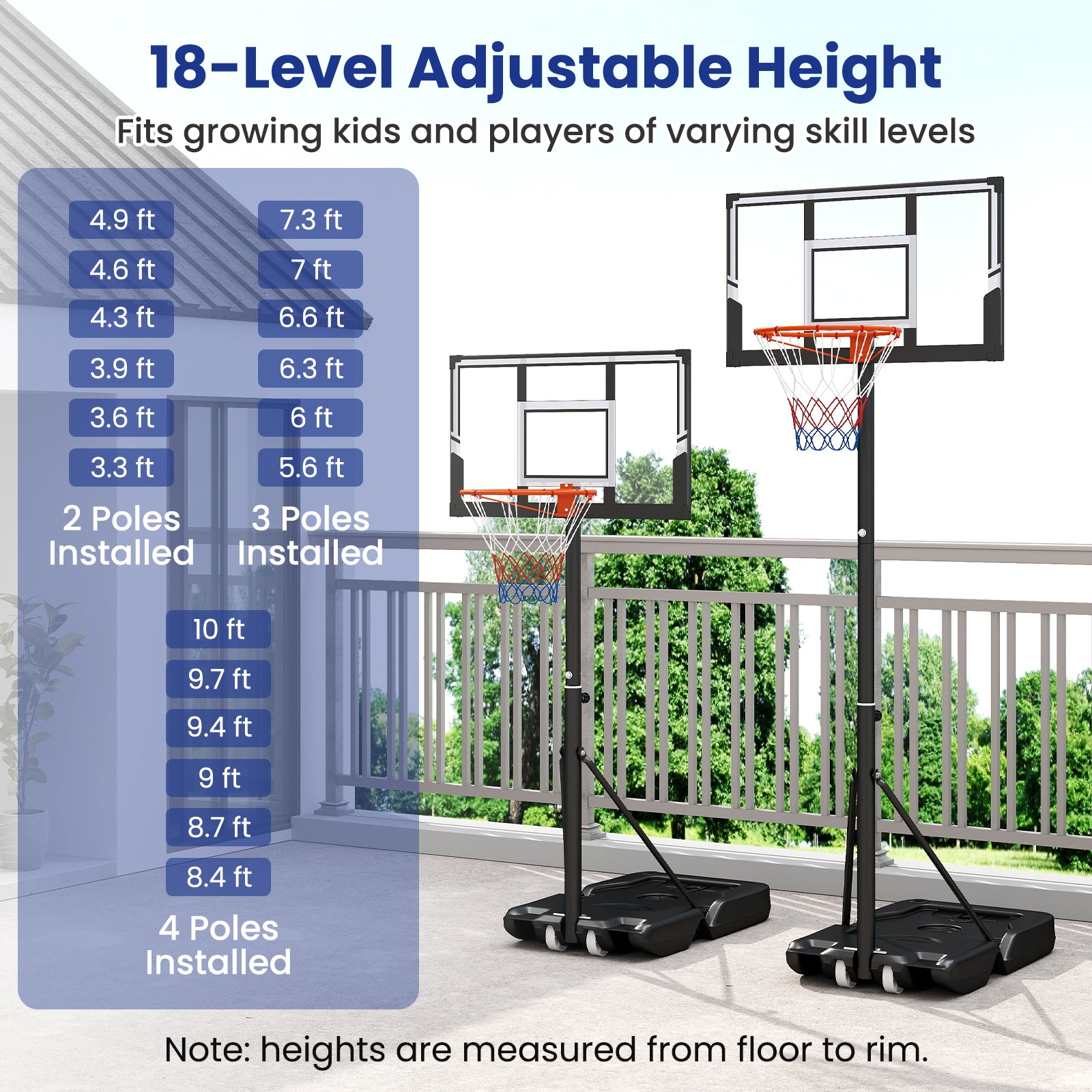 Portable Basketball Hoop, Adjustable 3.3-10 Feet, Black Sport Equipments at Gallery Canada