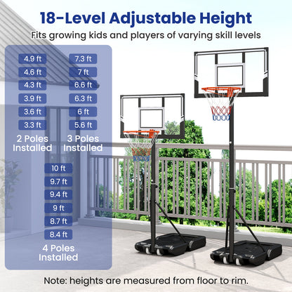 Portable Basketball Hoop, Adjustable 3.3-10 Feet, Black Sport Equipments at Gallery Canada