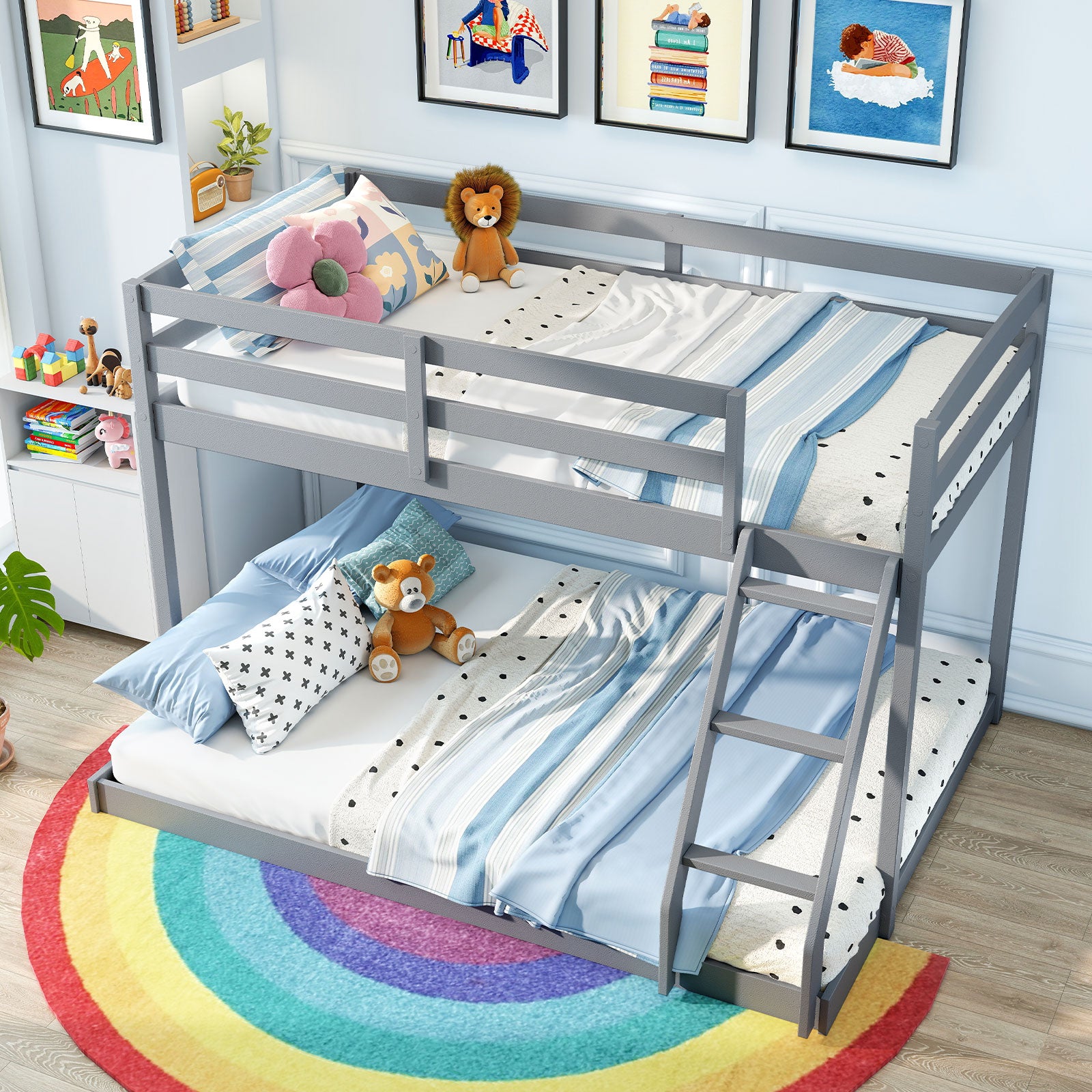Twin Over Full Bunk Bed Low Floor Bunk Bed Frame, Gray Bunk Bed Frame at Gallery Canada