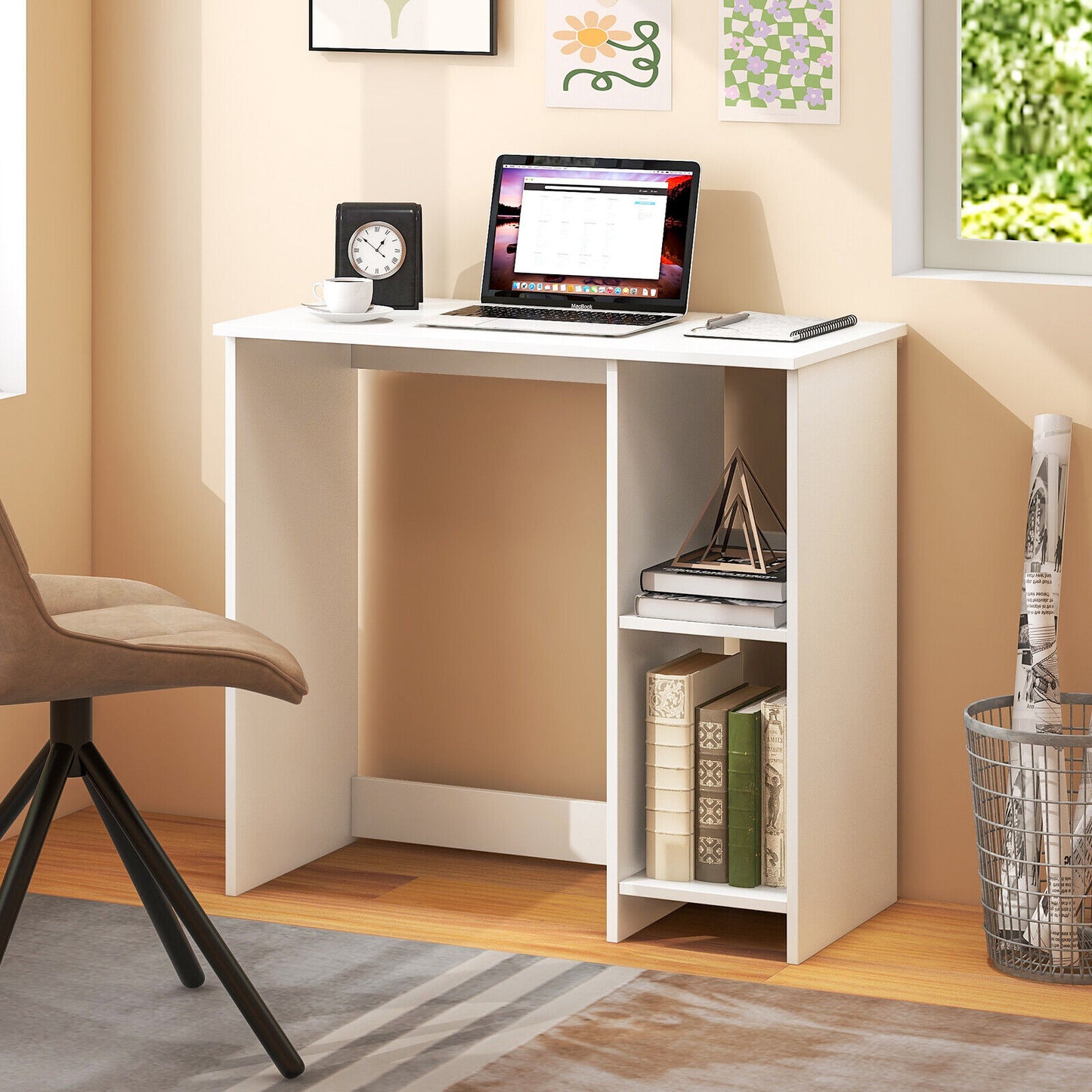 31.5 Inch Modern Home Office Desk with 2 Compartments, White Writing Desks at Gallery Canada
