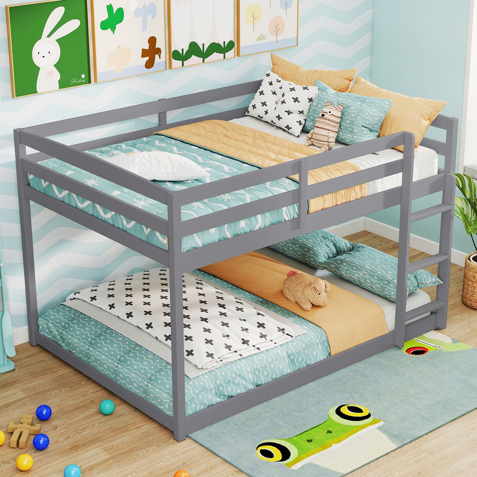 Full Over Full Bunk Bed Low-to-ground Bunk Bed, Gray Bunk Bed Frame at Gallery Canada