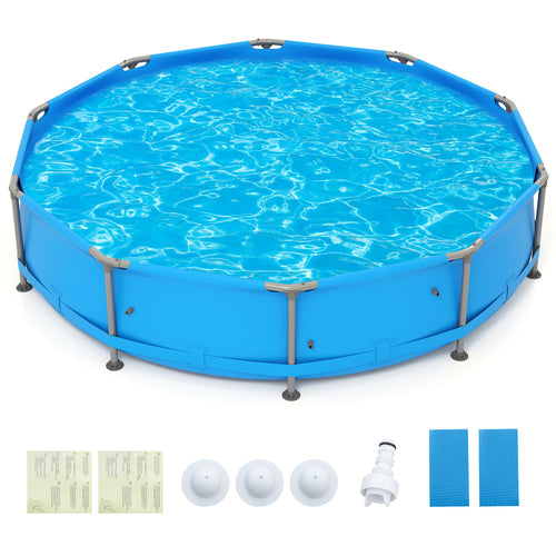 690/978/1158/1617 Gal Outdoor Family Swimming Pool with Metal Frame-12 ft, Blue