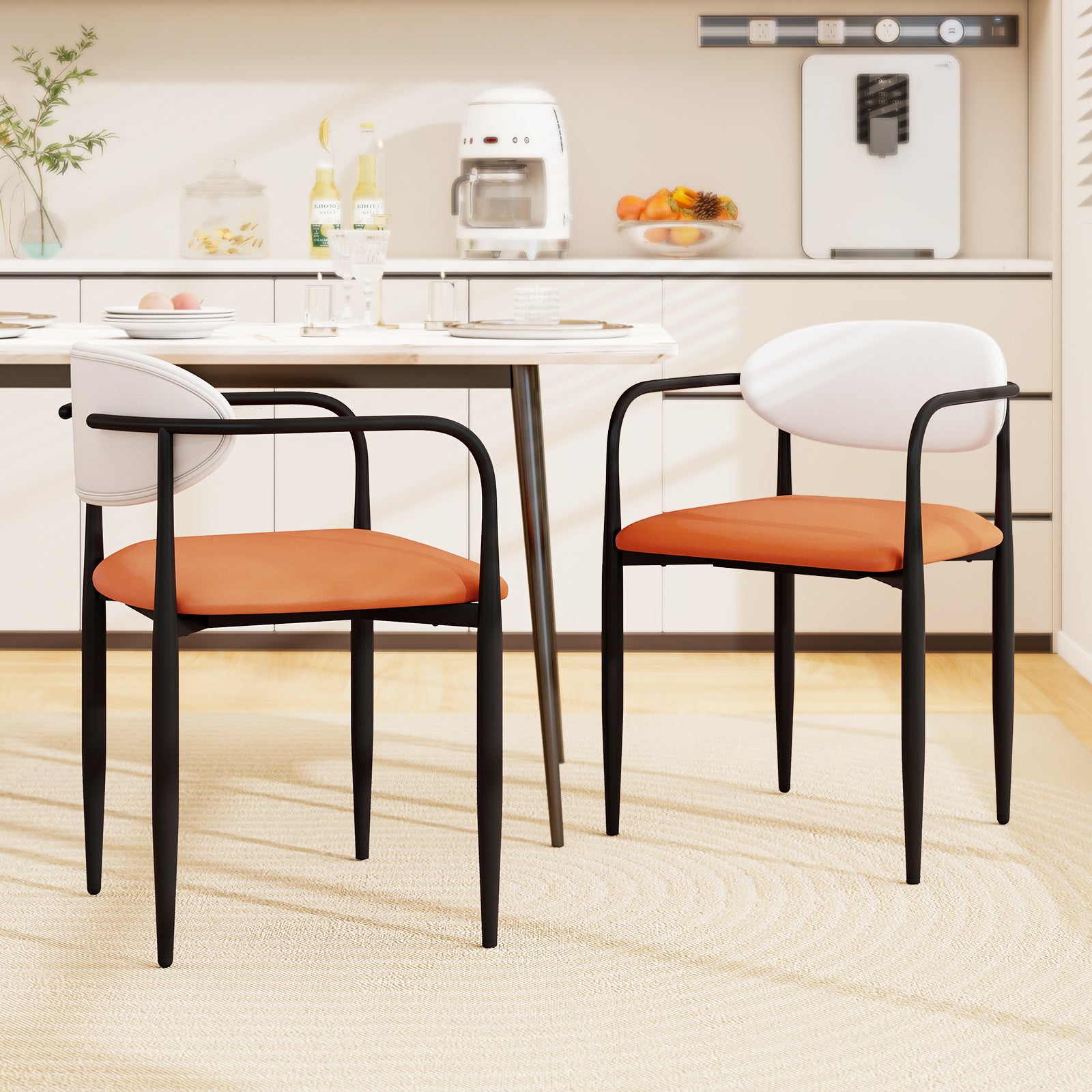 Modern Dining Chairs Set of 2 with Padded Seat and Curved Back, Orange Dining Chairs at Gallery Canada