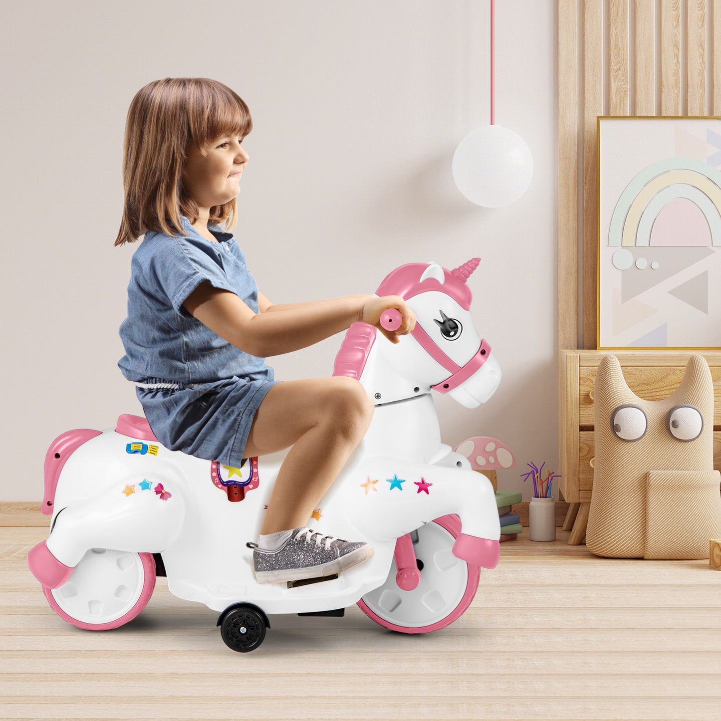 12V Unicorn Ride on Toy with Training Wheels and Horse Riding Mode, Pink Powered Ride On Toys at Gallery Canada