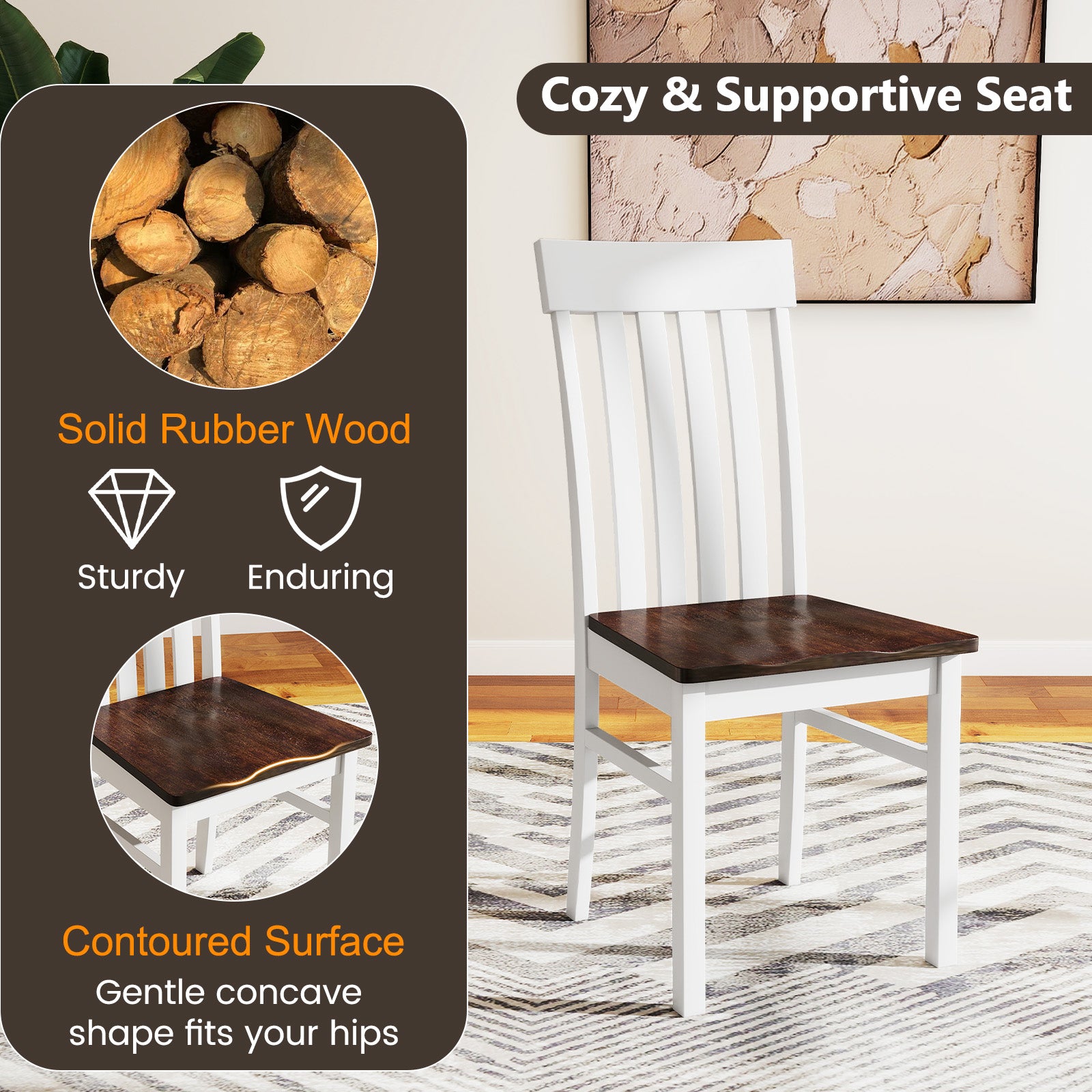 Set of 2 Kitchen Armless Dining Chairs with Slatted High Backrests, White Dining Chairs at Gallery Canada