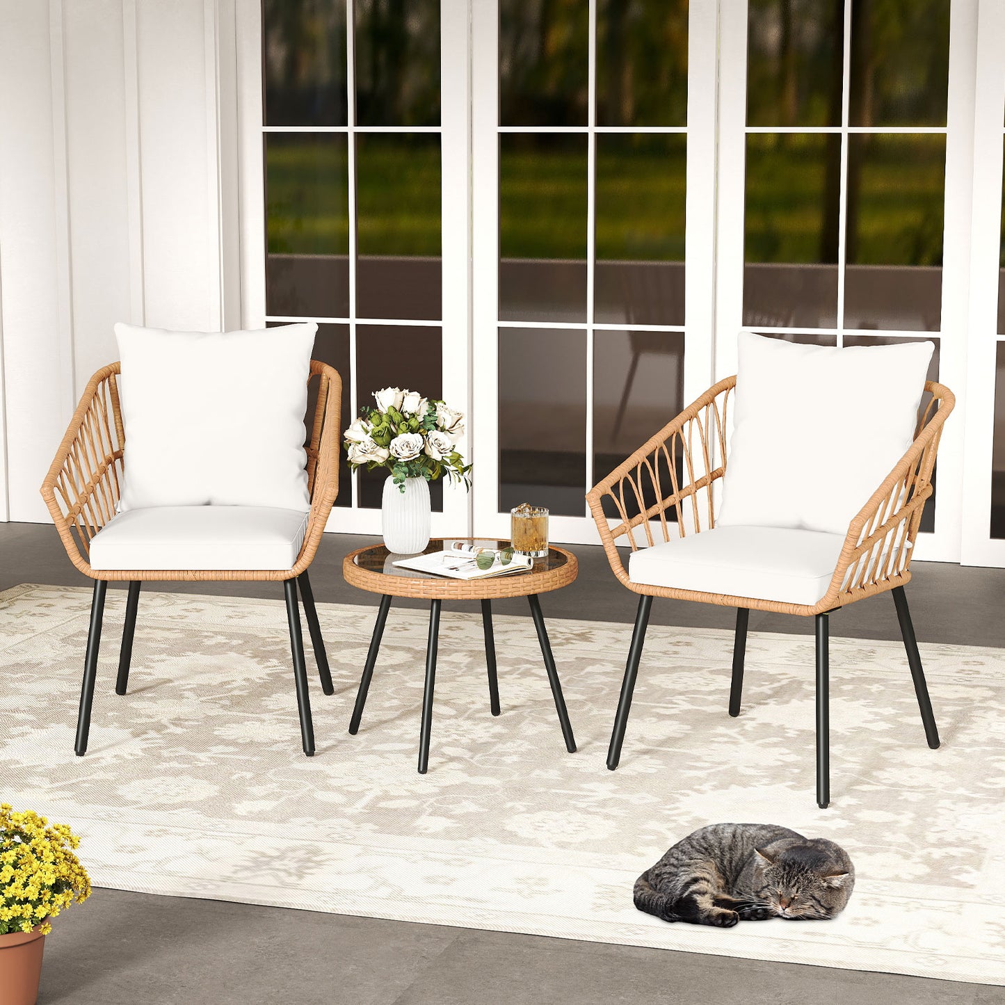 3 Piece Patio Bistro Set, Heavy Duty Metal Frame, Beige Patio Conversation Sets at Gallery Canada
